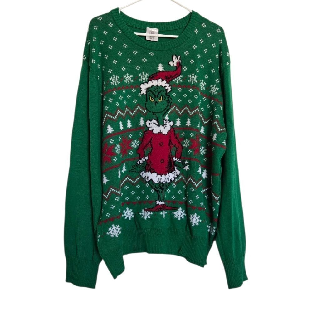 The Grinch Christmas Sweater Green Ugly Xmas Holiday Knit Pullover Unisex 2XL